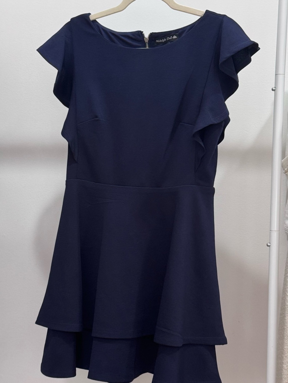 Midnight Doll Navy Blue Flutter Sleeve Skater Dress Romper – Size Medium